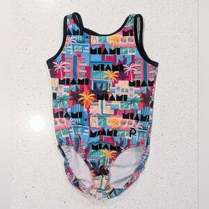 RARE Plum CL Child Large Gymnastics Dance Leotard MIAMI Florida Beach Palm Trees